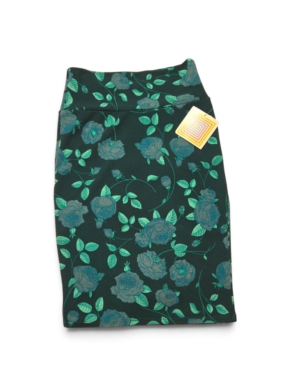 LuLaRoe Cassie Pencil Skirt Forest Green Floral Rose Bodycon XS NWT